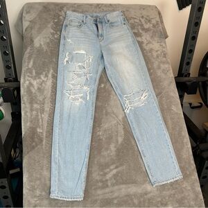 American Eagle Real Good Jeans Mom Straight Blue Jeans Distressed Size 0 Grunge